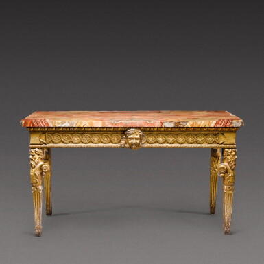 View full screen - View 1 of Lot 174. An Italian Neoclassical carved giltwood console table, Rome, circa 1780.
