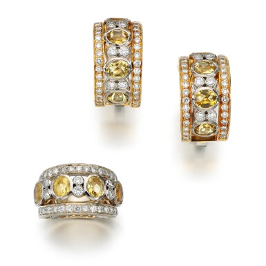 View full screen - View 1 of Lot 126. Cassandra Goad | Citrine and diamond ring; Pair of citrine and diamond ear clips.