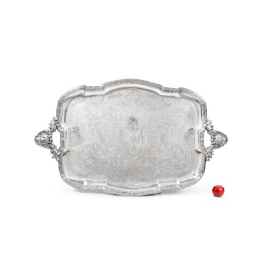 View full screen - View 1 of Lot 66. A very large silver-plated tray, François Levrat, Paris, circa 1835 | Très grand plateau en métal doublé d'argent par François Levrat, Paris, vers 1835.