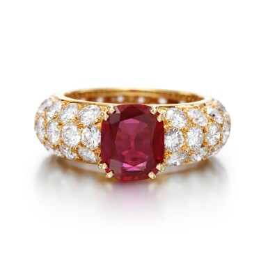 View full screen - View 1 of Lot 212. Ruby and diamond ring .