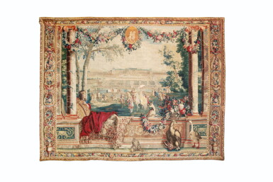 View full screen - View 1 of Lot 68. A GOBELINS ROYAL MANUFACTURE TAPESTRY, SERIES OF "MAISONS ROYALES", DEPICTING THE SAINT- GERMAIN LE NEUF CASTLE, LOUIS XIV, AFTER A DESIGN BY CHARLES LE BRUN | TAPISSERIE DES MOIS ALLÉGORIQUES DE LA MANUFACTURE DES GOBELINS, SÉRIE DES MAISONS ROYALES, REPRÉSENTANT LE CHÂTEAU SAINT GERMAIN LE NEUF, ÉPOQUE LOUIS XIV, D'APRÈS UN CARTON DE CHARLES LE BRU.