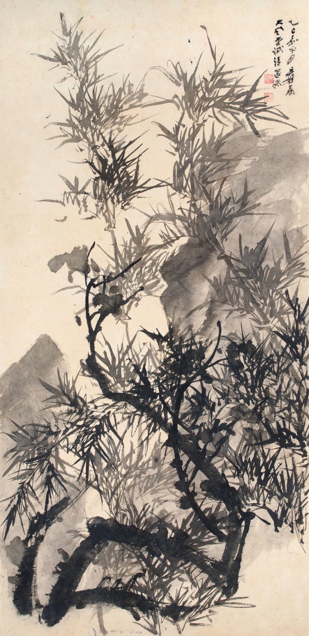 View full screen - View 1 of Lot 3077. 張大千 松竹雙清 | Chang Dai-chien (Zhang Daqian), Pine and Rock.