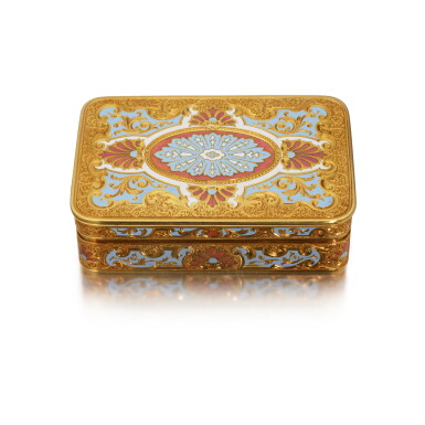View full screen - View 1 of Lot 168. A Gold and Enamel Snuff Box, Probably Geneva, Mid-Nineteenth Century.