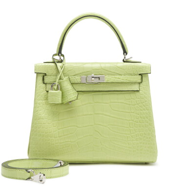 View full screen - View 1 of Lot 114. Jaune Bourgeon Matte Alligator Kelly 25 Retourne Palladium Hardware, 2024.