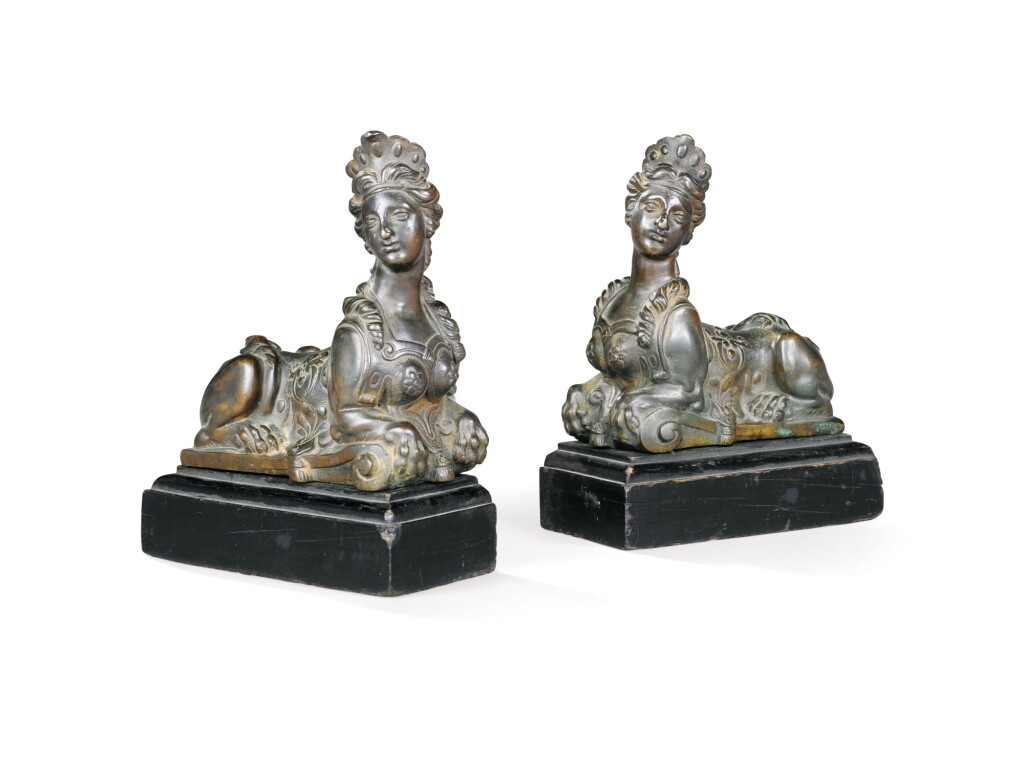 View full screen - View 1 of Lot 109. A pair of Louis XIV patinated bronze paper weights .