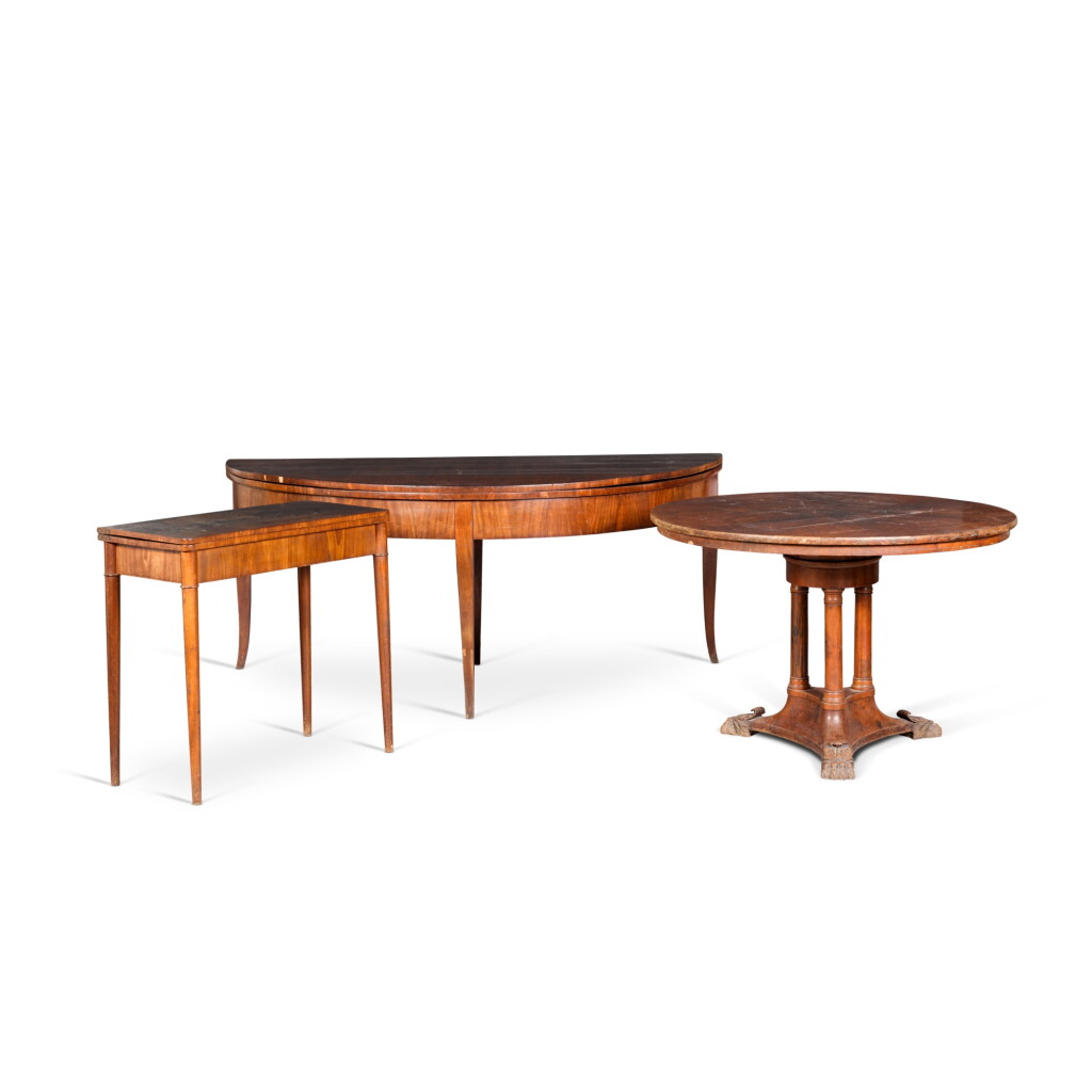 View full screen - View 1 of Lot 34. A German neoclassical mahogany dining table, Saxony, probably Leipzig, early 19th century.