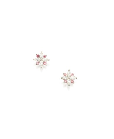 View full screen - View 1 of Lot 98. PAIR OF COLORED DIAMOND AND DIAMOND EARRINGS, TIFFANY & CO..