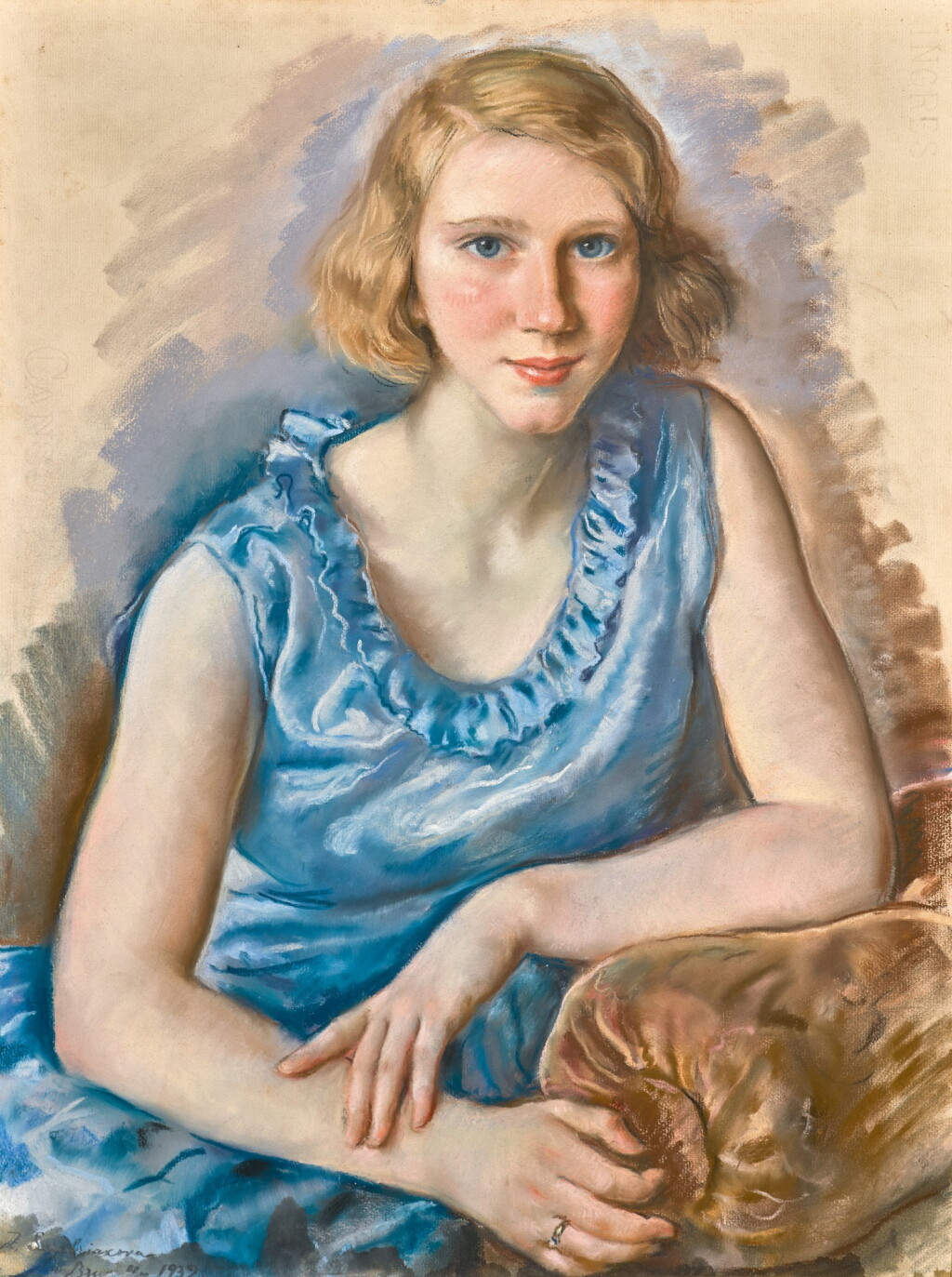 View full screen - View 1 of Lot 11. ZINAIDA EVGENIEVNA SEREBRIAKOVA | YOUNG WOMAN IN A BLUE DRESS.