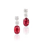 Pair of Ruby and Diamond Pendent Earrings | 4.26 及 4.09克拉 天然「莫桑比克」未經加熱紅寶石 配 鑽石 耳環一對