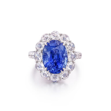 View full screen - View 1 of Lot 2846. Sapphire and Diamond Ring | 8.07克拉 天然「斯里蘭卡」未經加熱藍寶石 配 鑽石 戒指.
