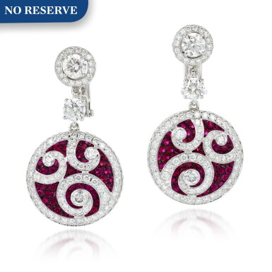 View full screen - View 1 of Lot 108. GRAFF | PAIR OF RUBY AND DIAMOND EARRINGS.