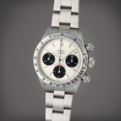 View full screen - View 1 of Lot 170. Daytona, Reference 6265 | A stainless steel chronograph wristwatch with bracelet | Circa 1986.