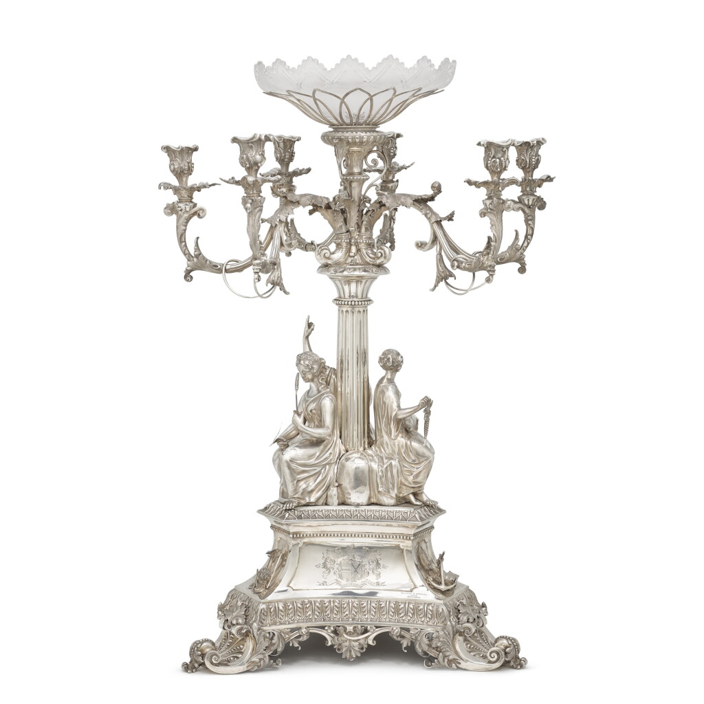 View full screen - View 1 of Lot 41. A Victorian six-light silver candelabrum centrepiece, George Angell & Co., London, 1857.