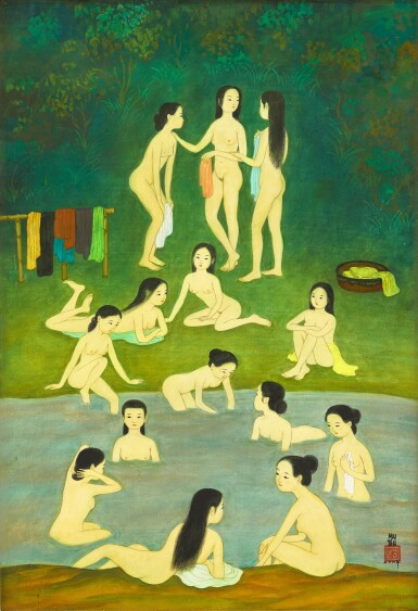 View full screen - View 1 of Lot 47. Mai Trung Thu 枚中栨 (梅忠恕) | Le petit cours d’eau, la baignade 小溪,沐浴.