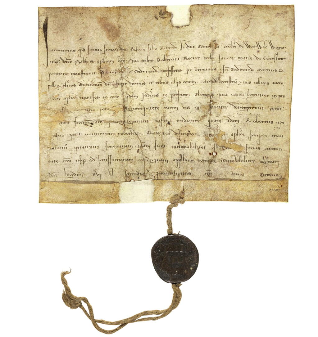View full screen - View 1 of Lot 2. Papal Bull, with bulla, Lyon, 1250.