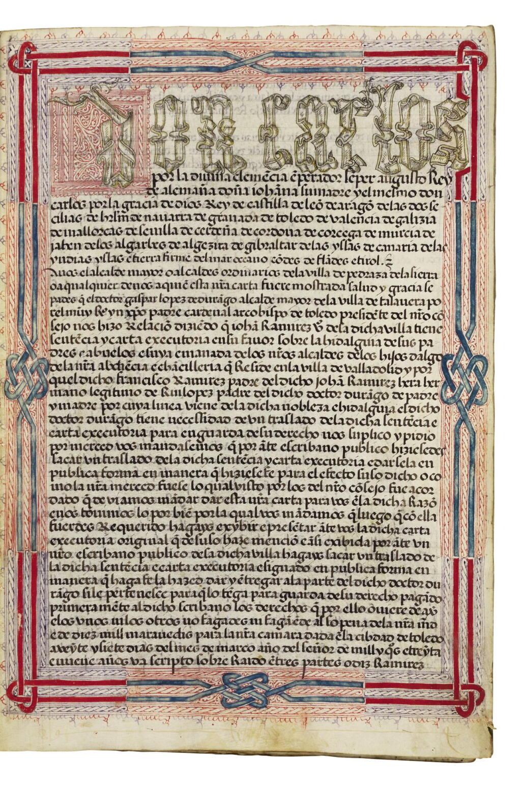 View full screen - View 1 of Lot 5. Charles V, carta executoria de hidalguia, for Juan Ramirez, Valladolid, 11 April 1528, limp vellum wrapper.