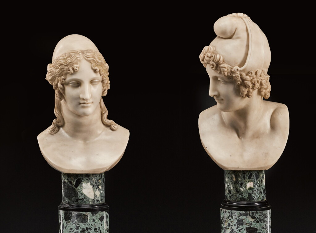View full screen - View 1 of Lot 88. After Antonio Canova (1757-1822) | Italian, circa 1830 | Pair of Busts of Paris and Helen.