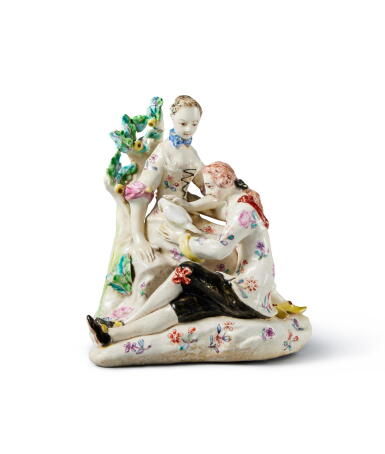 View full screen - View 1 of Lot 23. A Rare St. James (Charles Gouyn Factory) Figure Group of Lovers with a Dove, Circa 1749-59.