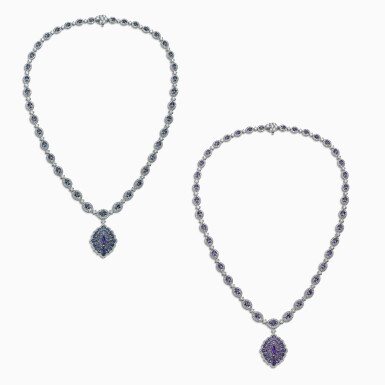 View full screen - View 1 of Lot 1483. Alexandrite and Diamond Necklace |「巴西」亞歷山大變色石 配 鑽石 項鏈.