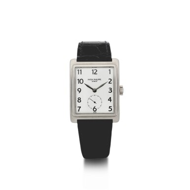 View full screen - View 1 of Lot 160. PATEK PHILIPPE | REFERENCE 5010-012 A WHITE GOLD RECTANGULAR WRISTWATCH, MADE IN 2001.