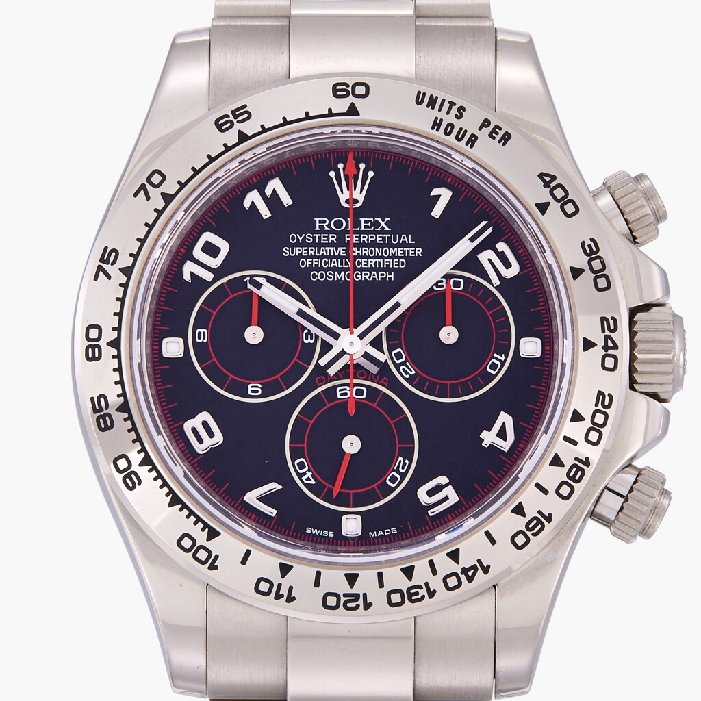 View full screen - View 1 of Lot 6. Daytona, Reference 116509 | A white gold chronograph wristwatch with bracelet and racing dial | Circa 2019.