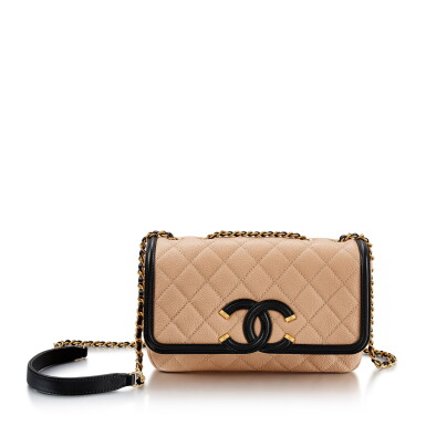 View full screen - View 1 of Lot 1129. Black and Beige Caviar Quilted CC Filigree Flap Bag Aged Gold Hardware, 2016 - 2017 .