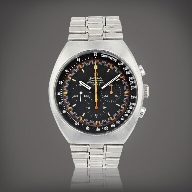 View full screen - View 1 of Lot 179. 'Racing dial' Speedmaster Mark II, reference 145'014 Montre bracelet en acier avec chronographe | Stainless steel chronograph wristwatch with bracelet Vers 1971 | Circa 1971.