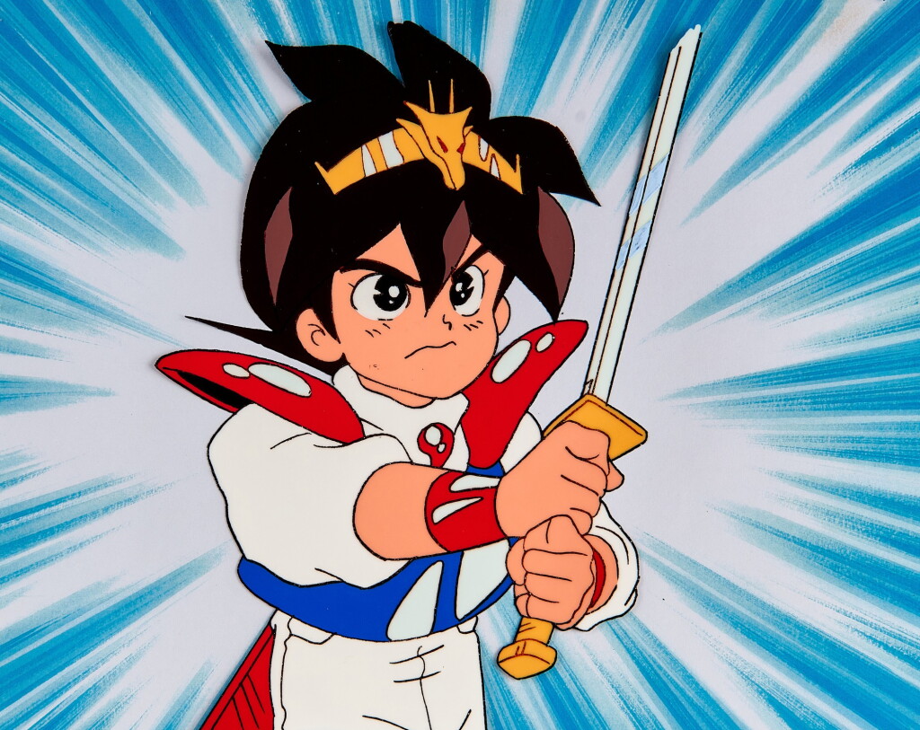 View full screen - View 1 of Lot 30. Wataru Ikusabe Vintage Version Animation Cel with Douga and Printed Background | 戰部飛雲復古版賽璐璐,附線稿及印刷背景.