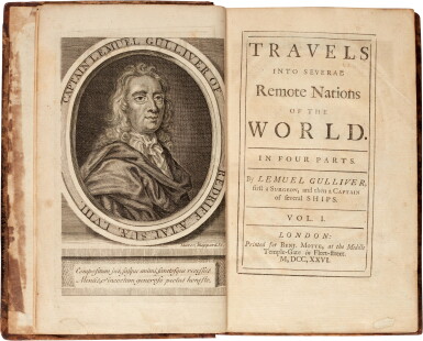 View full screen - View 1 of Lot 326. Jonathan Swift | Gulliver's travels, London, 1726, 2 volumes, contemporary calf, edition "B".