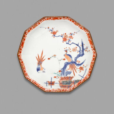 View full screen - View 1 of Lot 36. A Kakiemon decagonal dish, a Chelsea Kakiemon style dish and a further Chelsea dish of similar design | The Kakiemon dish Edo period, late 17th century | The Chelsea dishes, England, circa 1752-1754.