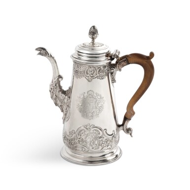 View full screen - View 1 of Lot 181. A George II Silver Coffee Pot, John Swift, London, 1742.