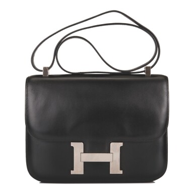 View full screen - View 1 of Lot 28. Hermès Black Constance 23cm of Box Leather with Palladium Hardware.