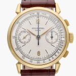 Reference 1579 'Spider Lugs' | A yellow gold chronograph wristwatch with two-tone dial, Made in 1947