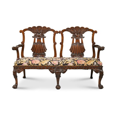 View full screen - View 1 of Lot 93. A George II Revival Mahogany Double Chair Back Settee, Second Half 19th Century.