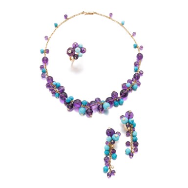 View full screen - View 1 of Lot 628. Amethyst, turquoise and diamond parure,'Les Délices du Goa'.