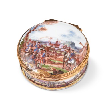 View full screen - View 1 of Lot 1098. A Meissen porcelain documentary snuff box with later English gold mounts, circa 1742.