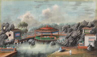 View full screen - View 1 of Lot 58. CHINESE SCHOOL, QING DYNASTY, 19TH CENTURY |清十九世紀 外銷通草紙庭院人物圖 一組九幅 鏡框.