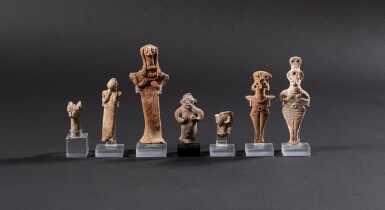 View full screen - View 1 of Lot 112. Seven Zoomorphic and Divine Terracotta Figures, circa 2000-1500 B.C., and later.