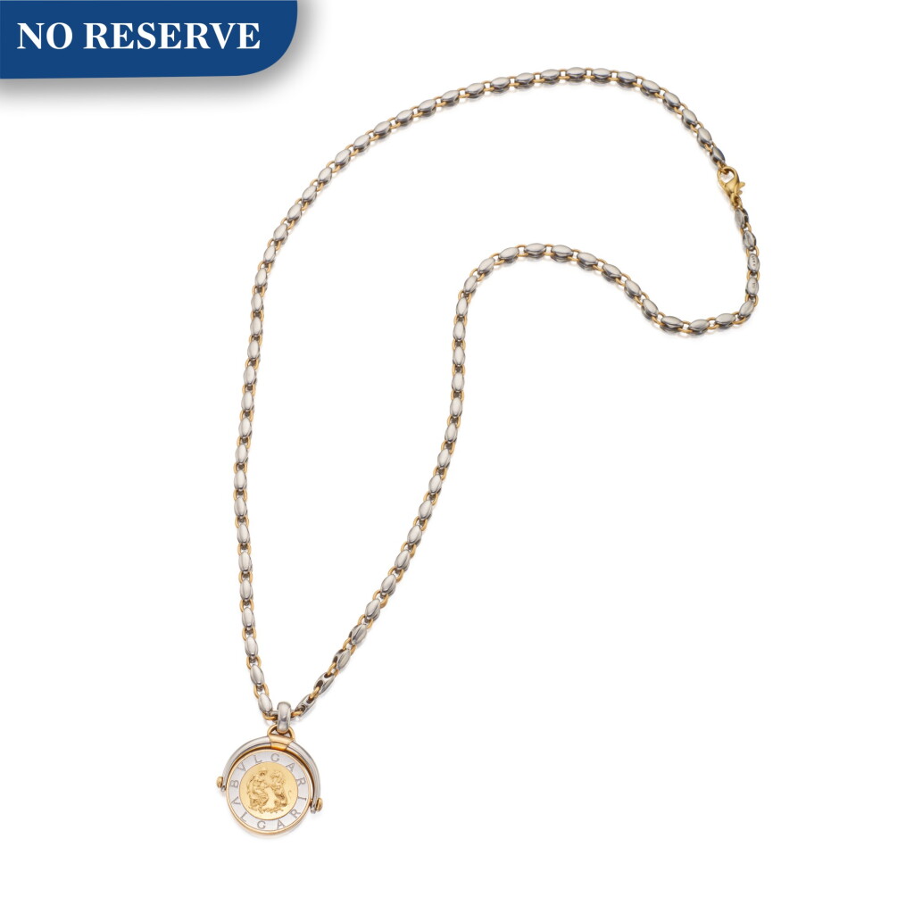 View full screen - View 1 of Lot 9. Bulgari | Two-Color Gold and Coin Pendant-Necklace.