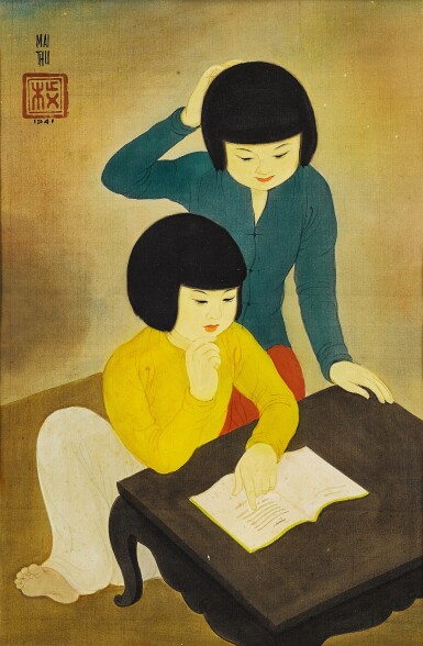 View full screen - View 1 of Lot 226. Mai Trung Thu 枚中栨 (梅忠恕) | Deux enfants à la lecture 兩個在讀書的孩童.
