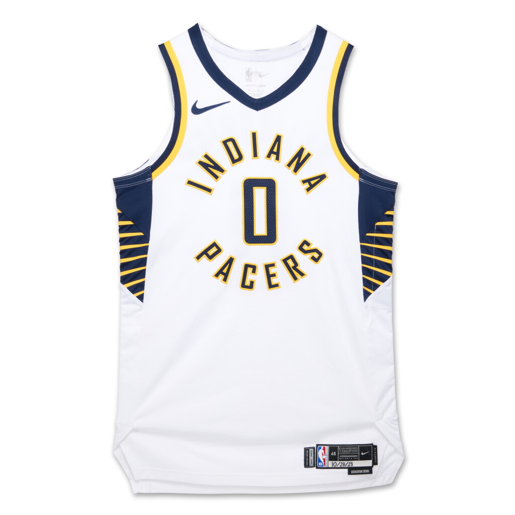 View full screen - View 1 of Lot 52. Tyrese Haliburton Indiana Pacers 2023-2024 Game Worn Association Edition Jersey | Double-Double | Matched to 3 Games .