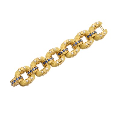 View full screen - View 1 of Lot 213. Gold, Sapphire and Diamond 'Cooper' Bracelet.
