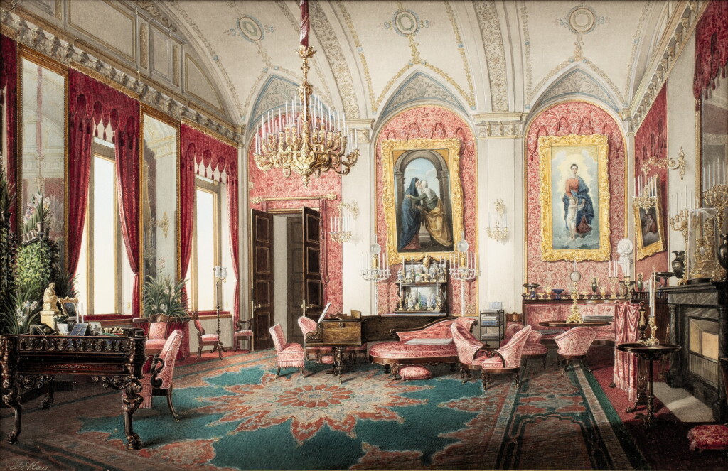 View full screen - View 1 of Lot 249. EVA HAU | Interior of a Palace with religious paintings | Intérieur de palais avec peintures religieuses.
