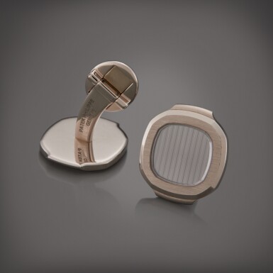 View full screen - View 1 of Lot 17. Nautilus | A pair of white gold cufflinks.