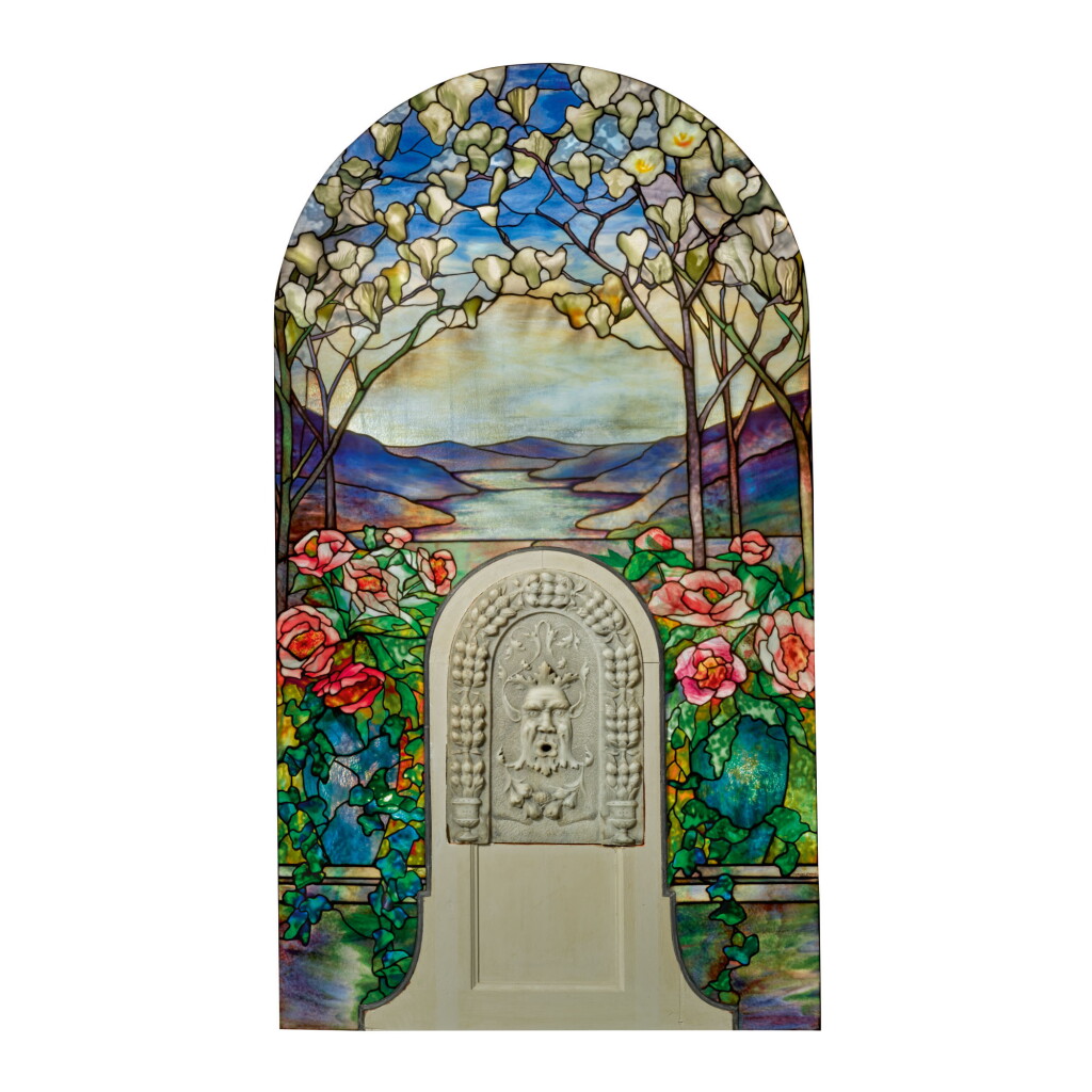 View full screen - View 1 of Lot 33. TIFFANY STUDIOS | "MAGNOLIA AND PEONY” WINDOW FROM THE FEIGENSPAN MANSION, NEWARK, NEW JERSEY.