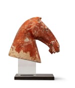A red-painted pottery horse head, Han dynasty | 漢 陶馬首