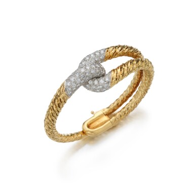 View full screen - View 1 of Lot 48. Gold and Diamond Bracelet, France.