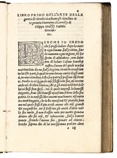 View full screen - View 1 of Lot 283. Machiavelli, Libro della arte della guerra, Florence, 1521, old vellum.