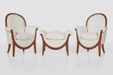 View full screen - View 1 of Lot 411. Pair of Armchairs and Ottoman.