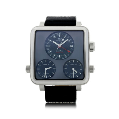 View full screen - View 1 of Lot 559. GLYCINE | REFERENCE 3861 AIRMAN 7 A STAINLESS STEEL AUTOMATIC SQUARE SHAPED WRISTWATCH WITH FOUR TIME ZONE AND DATE, CIRCA 2013.